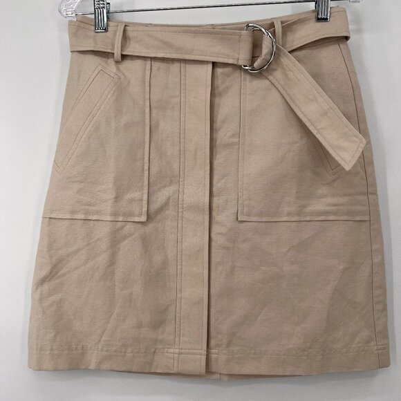 Ann Taylor Khaki Belted Linen Blend A-Line Skirt NWT - Picture 1 of 8